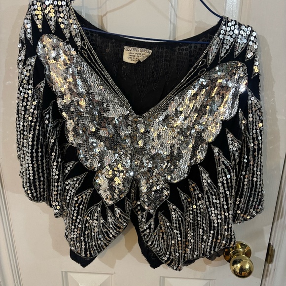 Butterfly silk sequin shirt * accepting offers  vintage - Picture 1 of 4